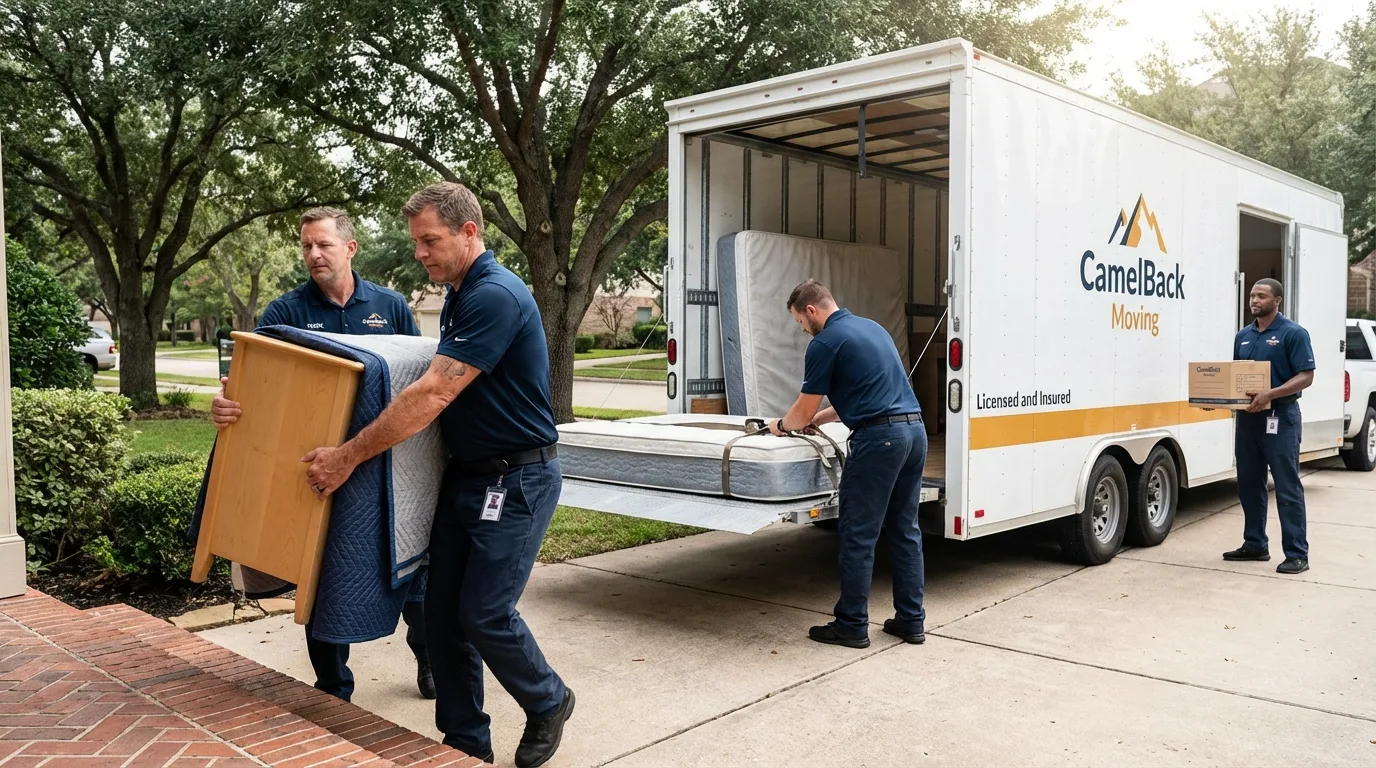 Crew loading residential truck for cross-state move from Elberton, GA
