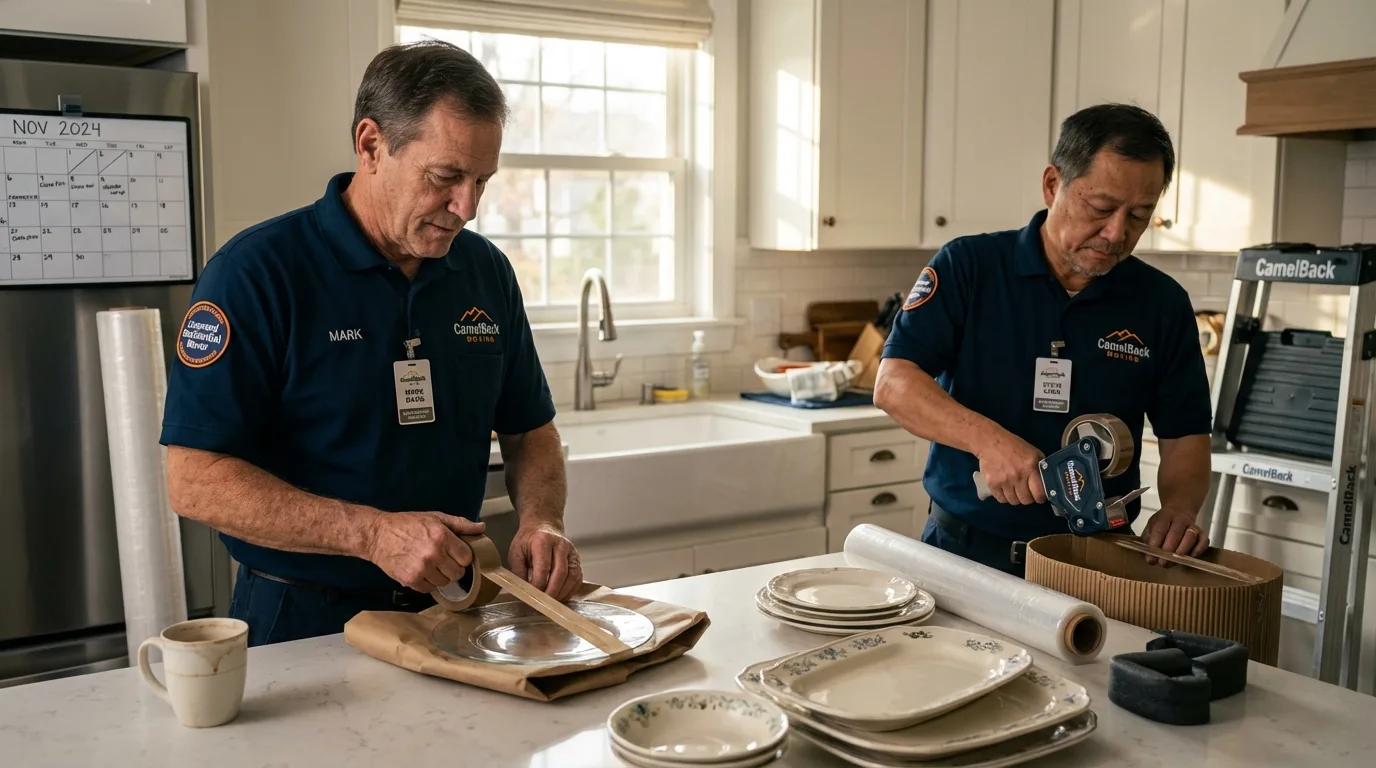 Professional crew packing kitchen dishware in Elberton, GA